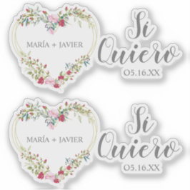 Corazón Floral Sí Quiero Español para Boda Sticker