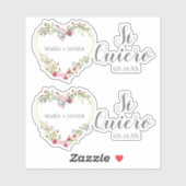 Corazón Floral Sí Quiero Español para Boda Sticker (Vel)