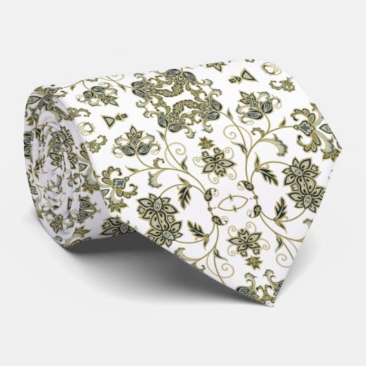 Corbata Blanca con decoración verde oliva suave Stropdas (Opgerold)