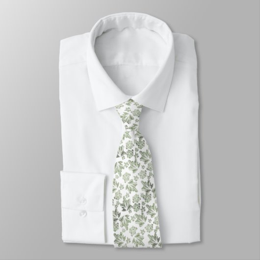 Corbata blanca elegante con hojas verdes stropdas (Gebonden)