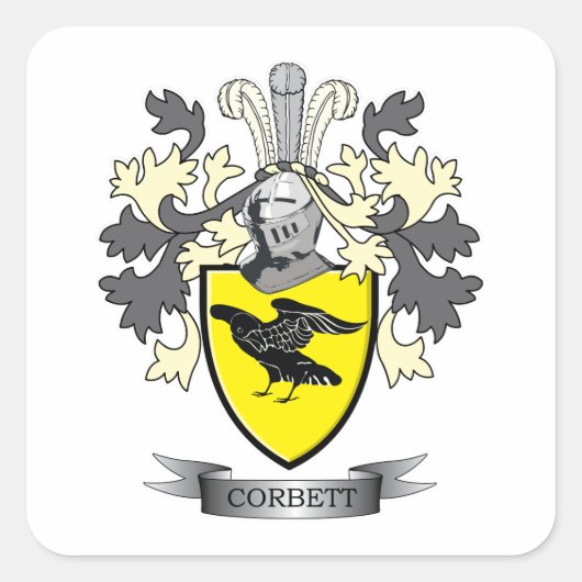Corbett Family Crest Coat of Arms Vierkante Sticker (Voorkant)