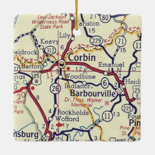 Corbin KY  Map Keramisch Ornament (Achterkant)