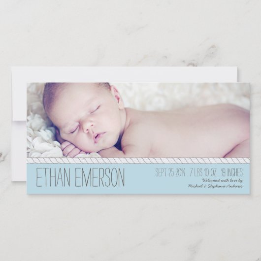 Corded Blue Baby Boy Fotoaankondiging Aankondiging (Voorkant)
