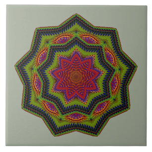 Corded Green and Red Mandala Star Tegeltje