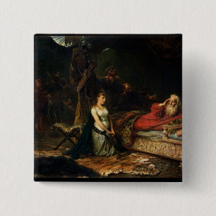 Cordelia en King Lear (olie op doek) Vierkante Button 5,1 Cm