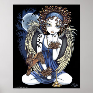 "Cordelia" Gothic Moon Oil Bird Angel Art Poster