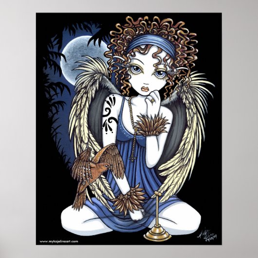 "Cordelia" Gothic Moon Oil Bird Angel Art Poster (Voorkant)
