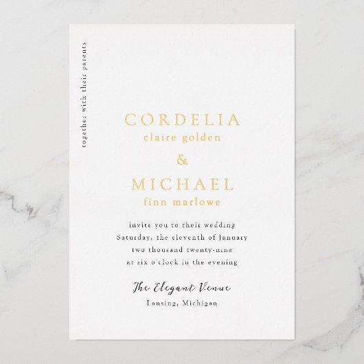 Cordelia Modern Wedding Folie Uitnodiging (Voorkant)