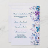 Cordial Paarse en Blauwe Waterverf Bloemenbruiloft Kaart (Voorkant / Achterkant)