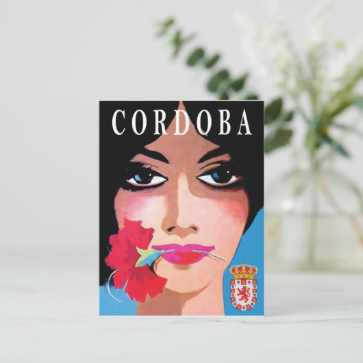 Cordoba, Spanje, gezicht van een mooie vrouw, bloe Briefkaart (Staand voorkant)