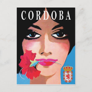 Cordoba, Spanje, gezicht van een mooie vrouw, bloe Briefkaart