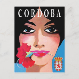 Cordoba, Spanje, gezicht van een mooie vrouw, bloe Briefkaart