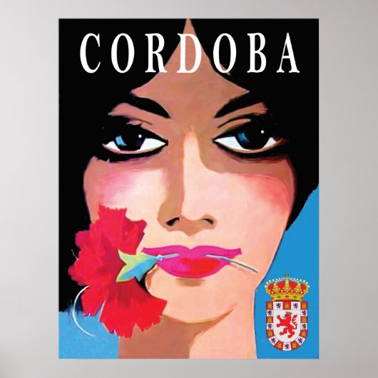 Cordoba, Spanje, gezicht van een mooie vrouw, bloe Poster (Voorkant)
