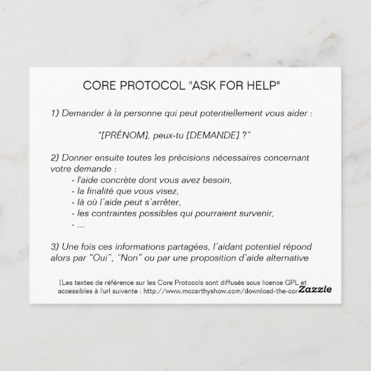 Core Protocol: Ask For Help Briefkaart (Achterkant)