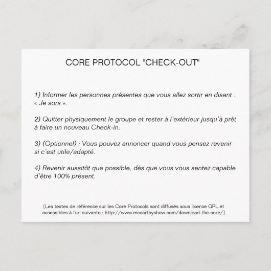 Core Protocol: Check-Out Briefkaart (Achterkant)