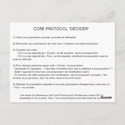 Core Protocol: Decider Briefkaart (Achterkant)