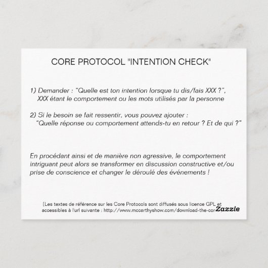 Core Protocol-kaart: IntentieCheck Briefkaart (Achterkant)
