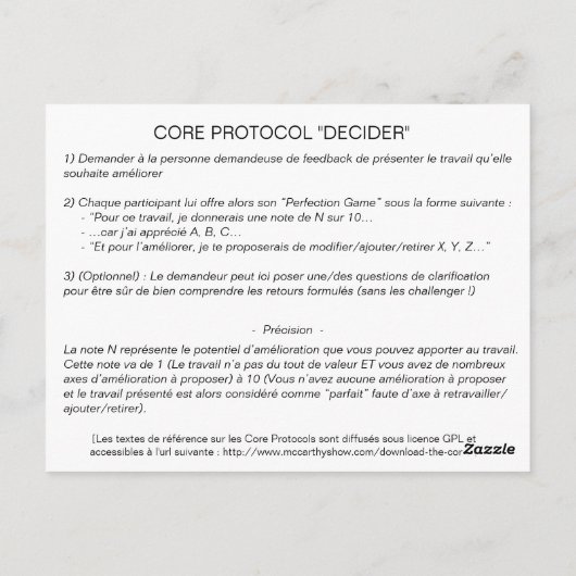 Core Protocol: Perfectie Game Briefkaart (Achterkant)