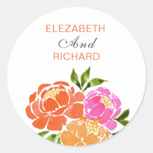 Corel Hot Roze Sinaasappel Bloemen Boeket Ronde Sticker