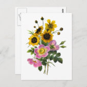 Coreopsis en Roos Hips Redoute Bouquet Briefkaart (Voorkant / Achterkant)
