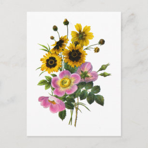 Coreopsis en Roos Hips Redoute Bouquet Briefkaart