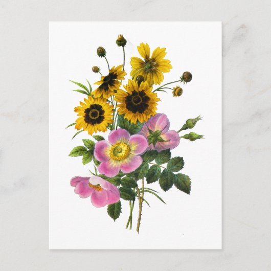 Coreopsis en Roos Hips Redoute Bouquet Briefkaart (Voorkant)