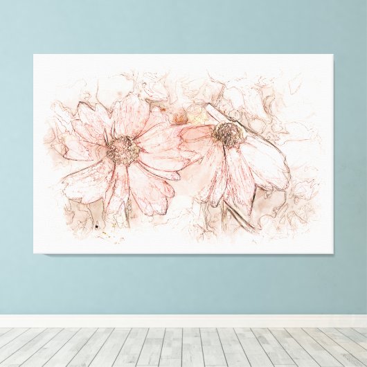 Coreopsis Floral Waterverf ID712 Canvas Afdruk (Insitu (Houten vloer))