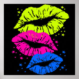 Corey Tiger 1980s lips Stars (Multicolor) Poster