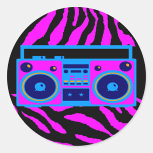 COREY TIGER 1980's RETRO BOOMBOX TIGER STRIPES Ronde Sticker