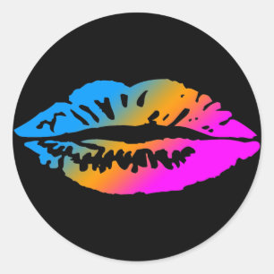 COREY TIGER 1980's RETRO LIPS MULTI COLOR Ronde Sticker