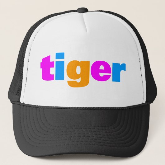 COREY TIGER 1980's RETRO MULTI KLEUREN TEXT Trucker Pet (Voorkant)