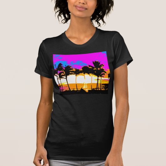 COREY TIGER 1980s RETRO PALM TREES SUNSET T-shirt (Voorkant)