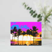 Corey Tiger 1980S Retro  palmbomen Zonsondergang Briefkaart (Staand voorkant)