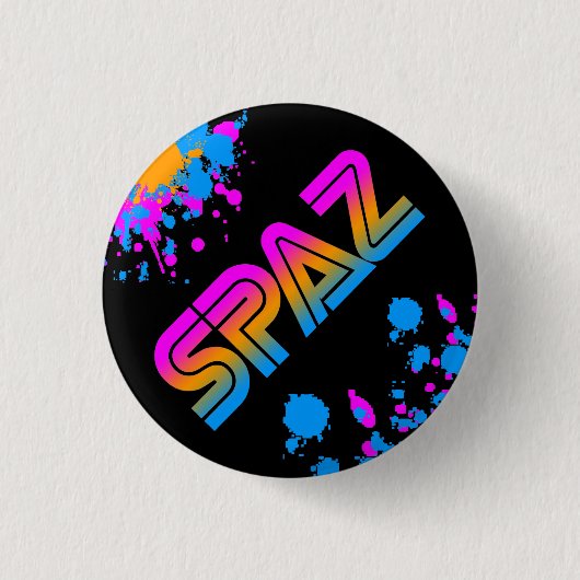 COREY TIGER 1980s SPAZ SPLATTER PIN BUTTON (Voorkant)