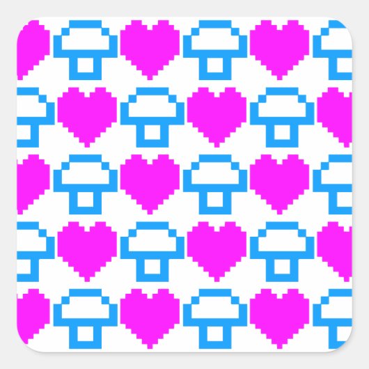 Corey Tiger 80s 8-bit Paddenstoelen Harten Vierkante Sticker (Voorkant)