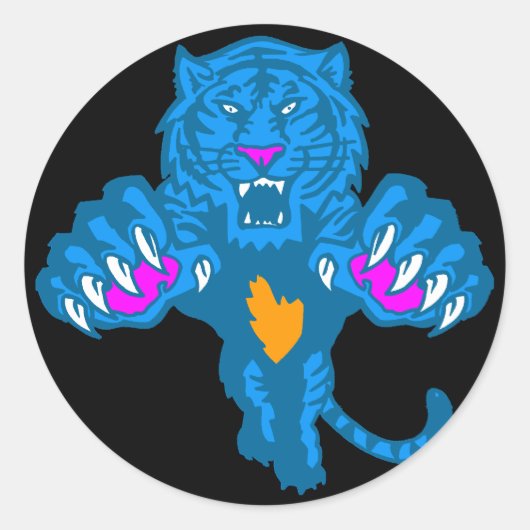 Corey Tiger 80's  Fierce Pouncing Tiger Ronde Sticker (Voorkant)