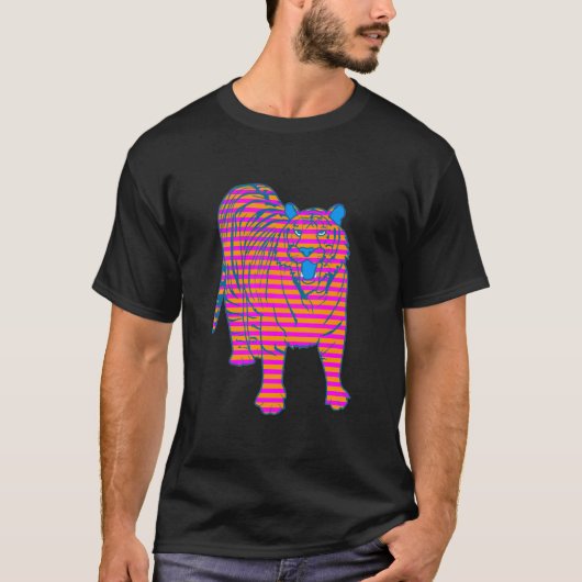 COREY TIGER 80'S GESTREEPTE TIJGER STAAN T-SHIRT (Voorkant)