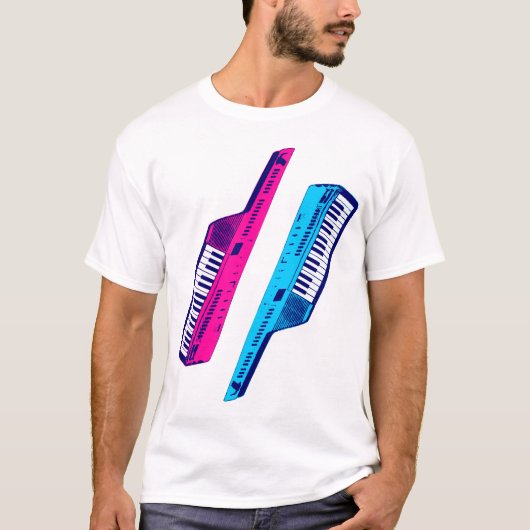 Corey Tiger 80s  Keytar Pink & Blue T-shirt (Voorkant)