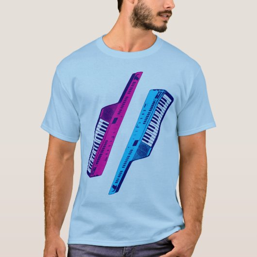 Corey Tiger 80's  Keytar roze & blauw T-shirt (Voorkant)
