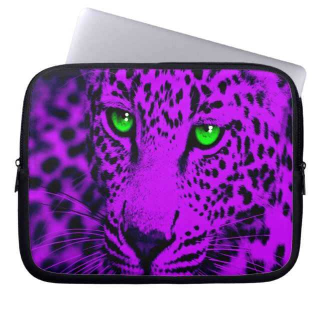 Corey Tiger 80s Leopard (Paars) Laptop Sleeve (Voorkant)