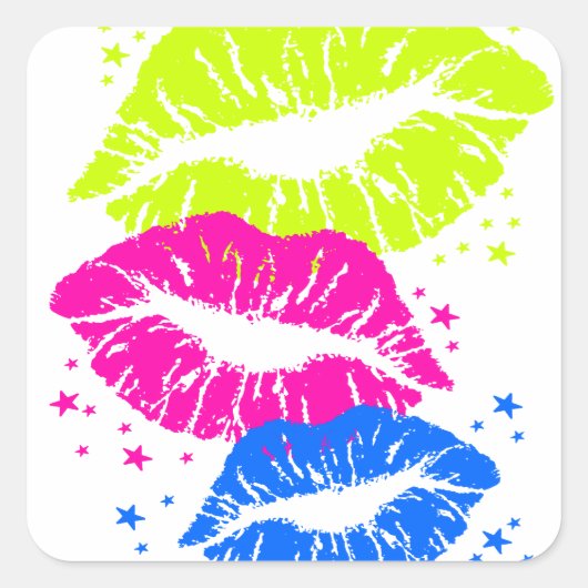 Corey Tiger 80s Lips & Stars Vierkante Sticker (Voorkant)