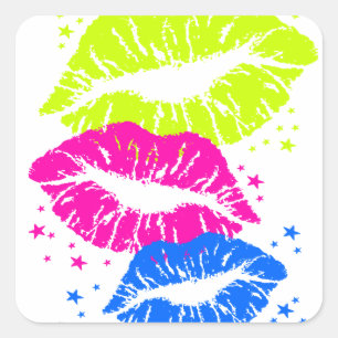 Corey Tiger 80s Lips & Stars Vierkante Sticker