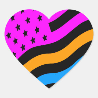 Corey Tiger 80s Neon Amerikaanse Vlag USA Hart Sticker