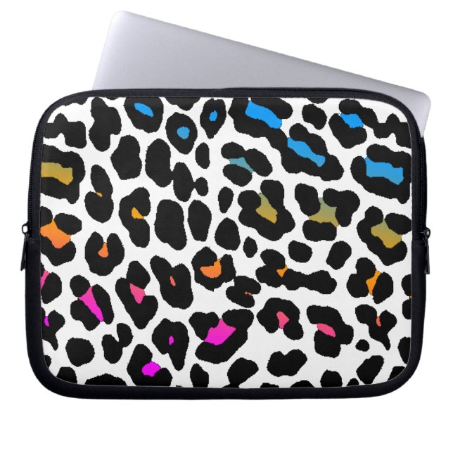 Corey Tiger 80s Neon Leopard Print Laptop Sleeve (Voorkant)
