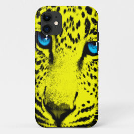 Corey Tiger 80s Neon Luipaard Gezicht (Geel) iPhone 11 Hoesje