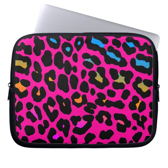Corey Tiger 80s Neon Luipaardprint Laptop Sleeve (Voorkant)