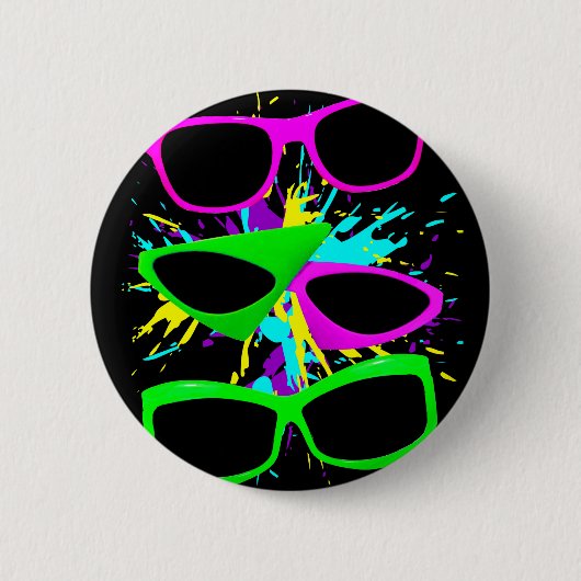 Corey Tiger 80s Neon Sunbril Splatter Ronde Button 5,7 Cm (Voorkant)