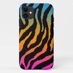 Corey Tiger 80s Neon Tijgerstrepen (Neon Regenboog iPhone 11 Hoesje