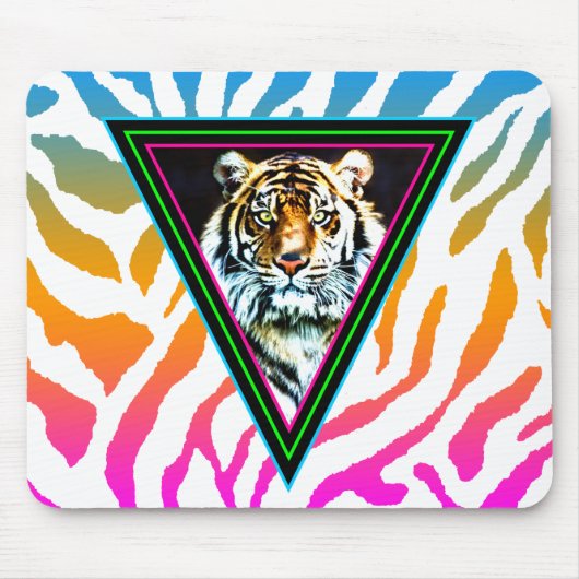 Corey Tiger 80s  Neon Triangles Tiger Face Muismat (Voorkant)