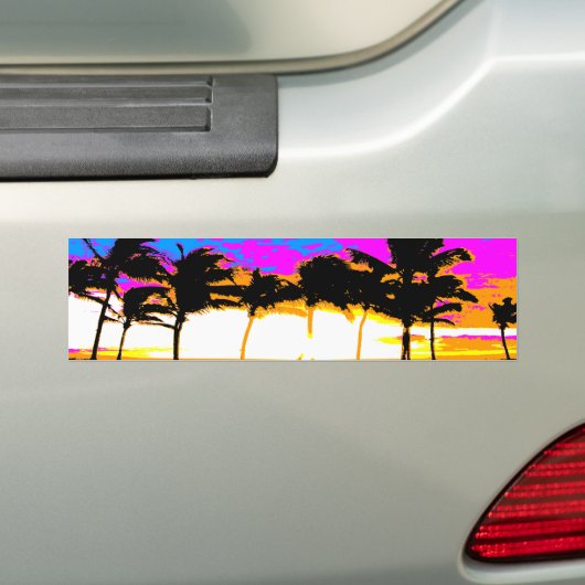 Corey Tiger 80's Palm Trees Sunset Bumpersticker (Op auto)